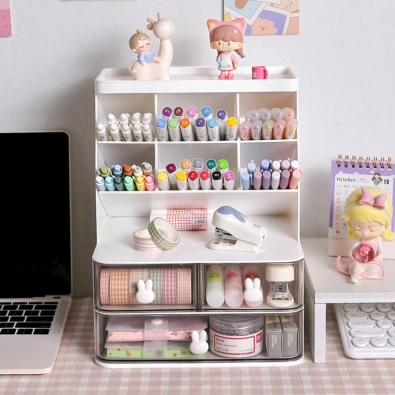 斜插式笔筒学生写字台书桌u文具收纳盒大容量办公室桌面杂物置物 - 图0