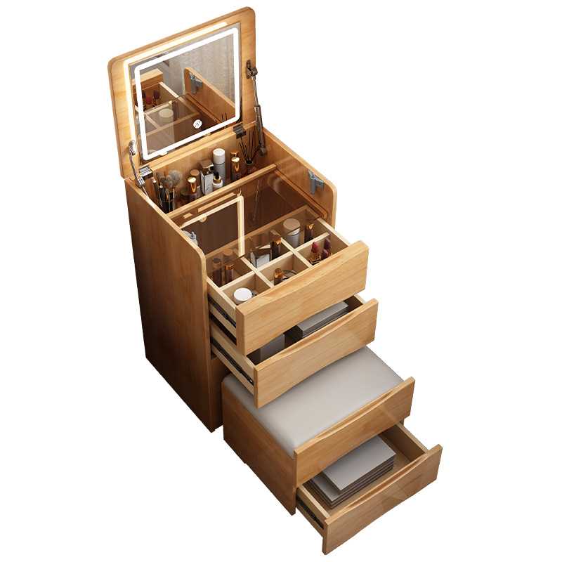 北欧全实木梳妆台斗柜收纳柜床头柜一体卧室床头化妆台小户型窄柜 - 图3