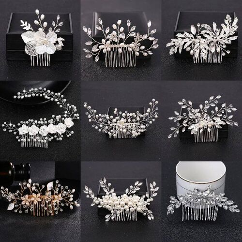 rendy Tiara Pearl Hair Comb Flower Bridal Hairpins Rhineston - 图0