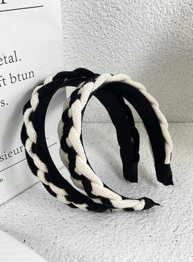 Winter+Wool+Woven+Hairband+High-grade+Black+and+White+with+T