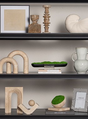 侘寂风样板间酒柜书架搭配组合售楼F处客厅柜高级感家居装饰品摆