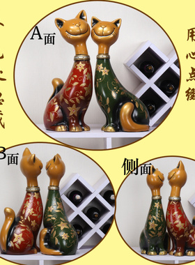 欧式招财猫咪摆件入户进门玄关酒柜F架台电视柜隔断家庭装饰工艺