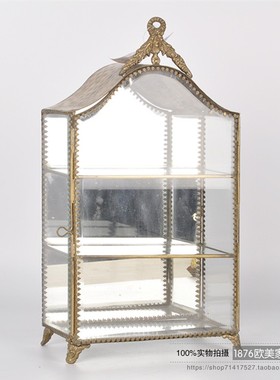 印度进口手工复古铜边镜面首y饰展示柜玻璃小型饰品收纳桌面摆件