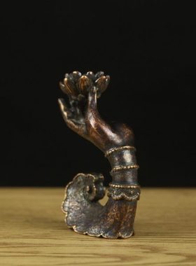 纯铜制品铜摆件佛手莲花倒流香办公室桌面茶台装饰倒流香插铜茶宠