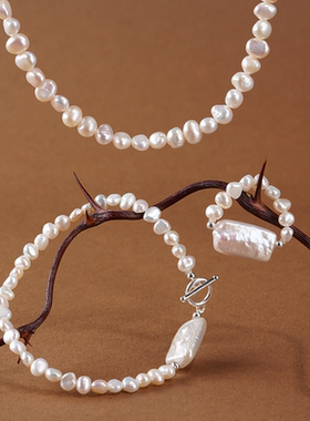 KISSMORE/琛墨破界之境原创天然淡水珍珠巴洛克纯银手链女款手串