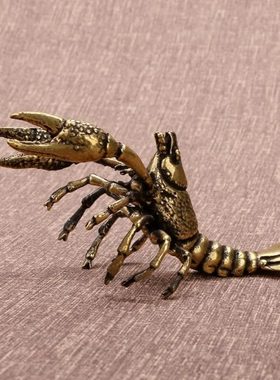 纯铜龙虾小摆件实心铜铸茶宠铜艺仿古包浆文玩收藏老铜雕件工艺品