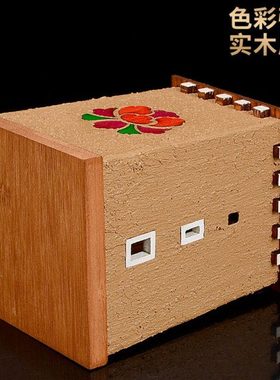 藏村笔筒羌族建筑非遗文创民族风实木手工彩绘文房办公室创意摆件