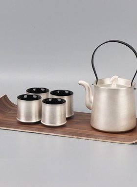 新中式陶瓷刷银茶壶茶具茶盘摆件别墅酒店样板房客厅茶几软装饰品