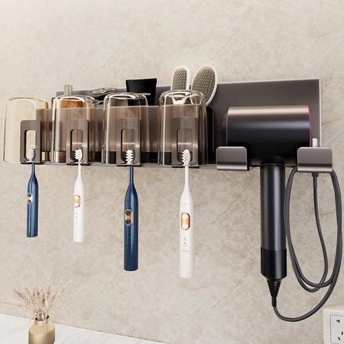 鑫馨园牙刷架子置物架吹风机支架卫生间浴室洗漱台壁挂免打孔收纳 - 图1