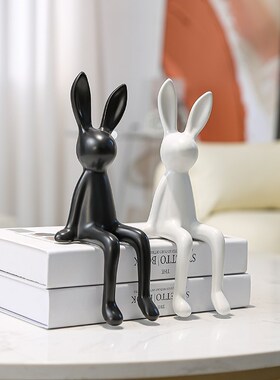 陶瓷坐姿兔子酒柜摆件客厅家居饰品玄关电视柜书柜现代轻奢高级感