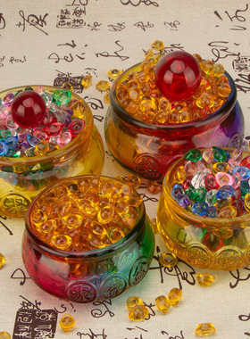 黄水晶聚宝盆摆件琉璃元宝