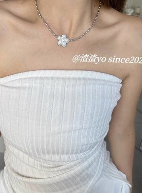 渣渣Yo韩系滴釉小花朵甜美设计感镶钻米粒圆珠串珠项链小众锁骨链