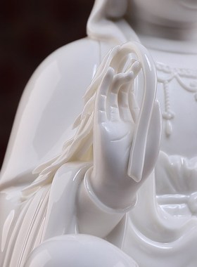 戴玉堂德化白瓷坐莲观音菩萨佛像居家供奉陶瓷家用观世音菩萨摆件