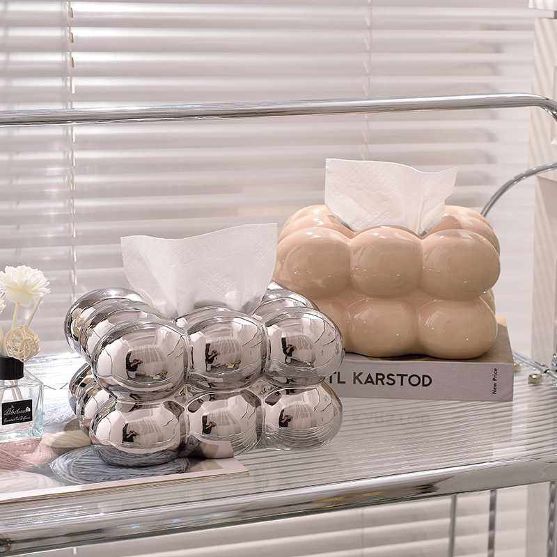 赛斯棉花糖陶瓷纸巾盒客厅茶几抽纸盒奶油色纸巾盒电镀银收纳盒,淘宝优惠券,粉丝福利购,淘宝优惠卷