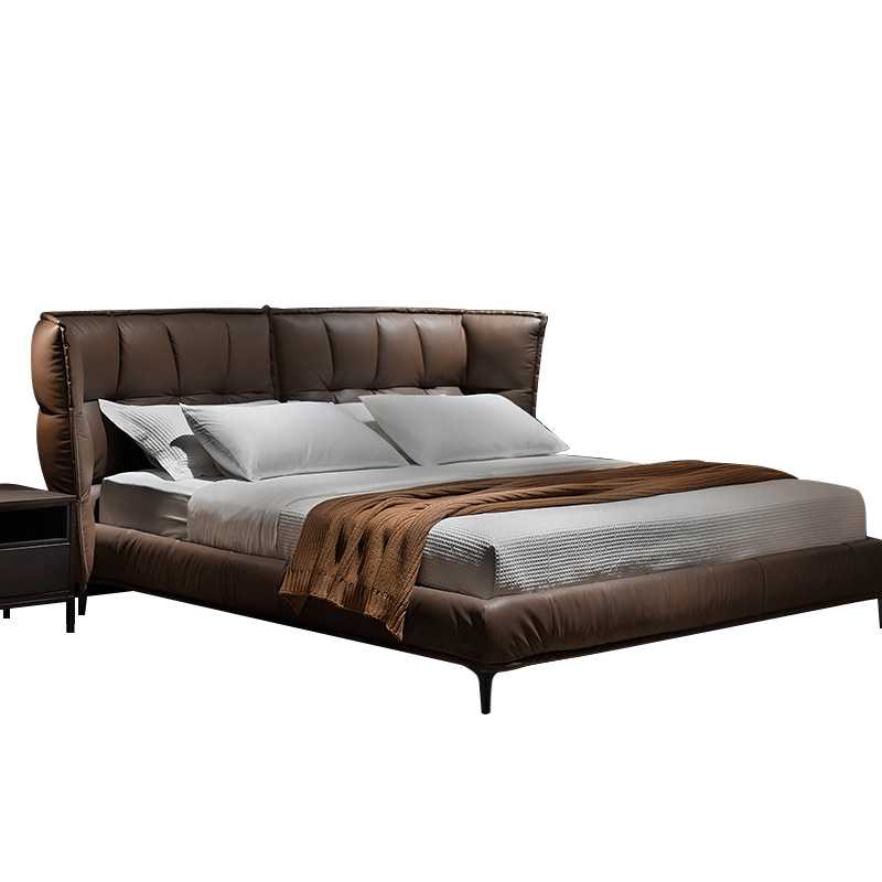 北欧极简真皮床主卧现代简约风格意大利高端卧室软包床1.8米皮床 - 图3