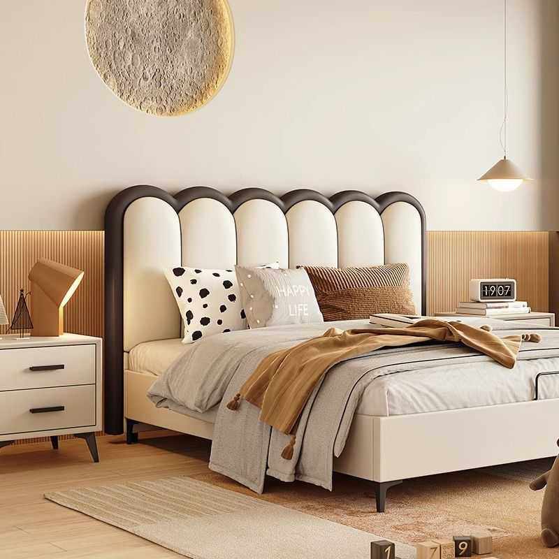 床头软包简约现代卧室靠背一体落地轻奢实木新款背板床头单买床上 - 图1