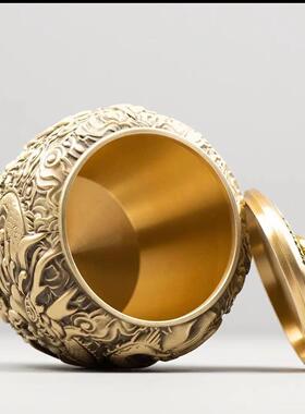 黄铜茶叶罐龙凤五虎茶叶罐家居装饰礼品中式书房办公桌铜摆件