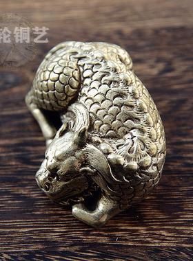 黄铜貔貅摆件黄铜麒麟摆饰客厅桌面茶宠茶几镇纸手把件工艺品