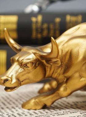 华尔街牛仿铜树脂摆件十二生肖牛雕像工艺品办公室桌面风水装饰品