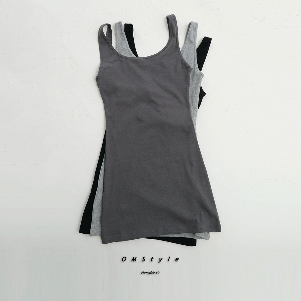 夏基础款纯色打底低圆领修身显瘦套头显身材紧身背心连衣裙短裙女 - 图0