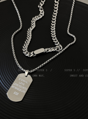 钛钢字母叠戴项链女夏季长款百搭毛衣链嘻哈不掉色卫衣链潮男配饰