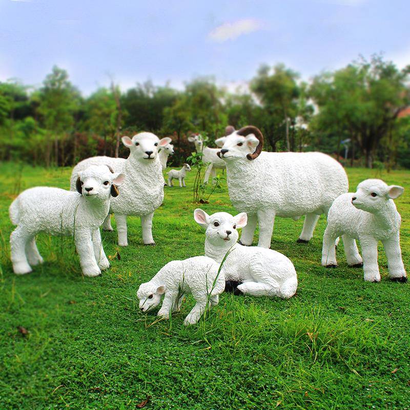 新室外玻璃钢仿真山羊假动物模型园区景观草地绵羊工艺品装饰摆件 - 图1