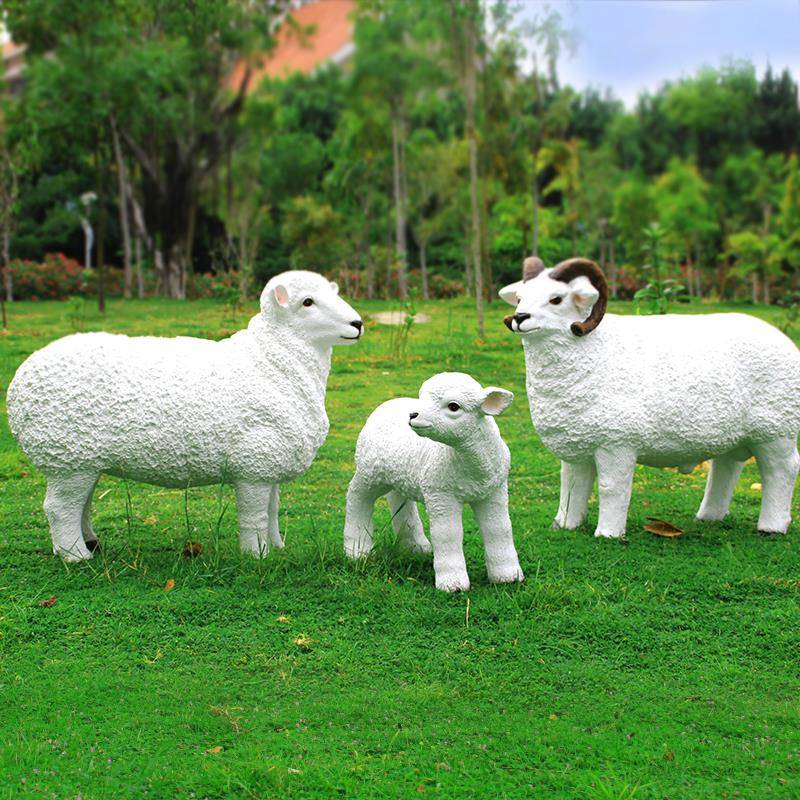 新室外玻璃钢仿真山羊假动物模型园区景观草地绵羊工艺品装饰摆件 - 图0