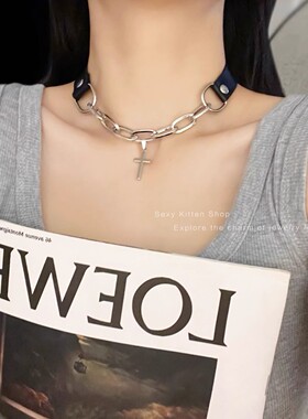 朋克摇滚钛钢十字架Choker项链