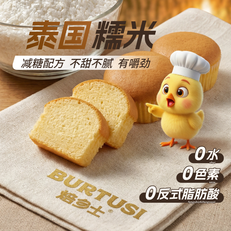 Burtusi糯叽叽牛奶戚风鸡蛋糕点心面包好吃零食品年货礼盒不加水