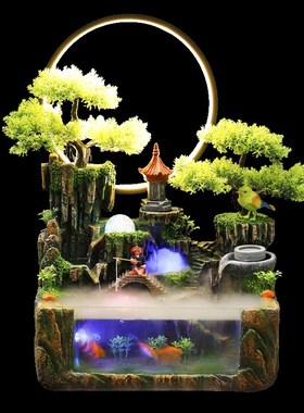 小型假山鱼缸客厅家用循环水流水喷泉水景小造景风水.轮生财摆件