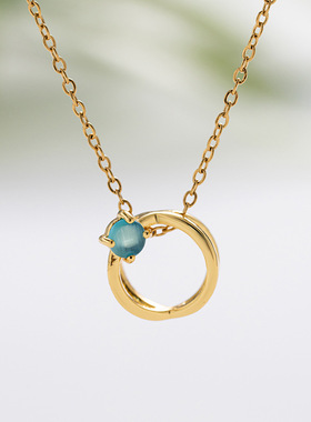 蓝色猫眼石项链女简约锁骨链