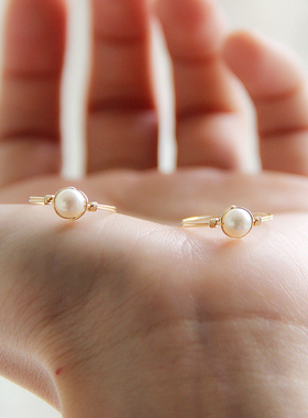 【午后慢时光】珍珠戒指 天然 女款 1J4K包金线 手工绕线戒指