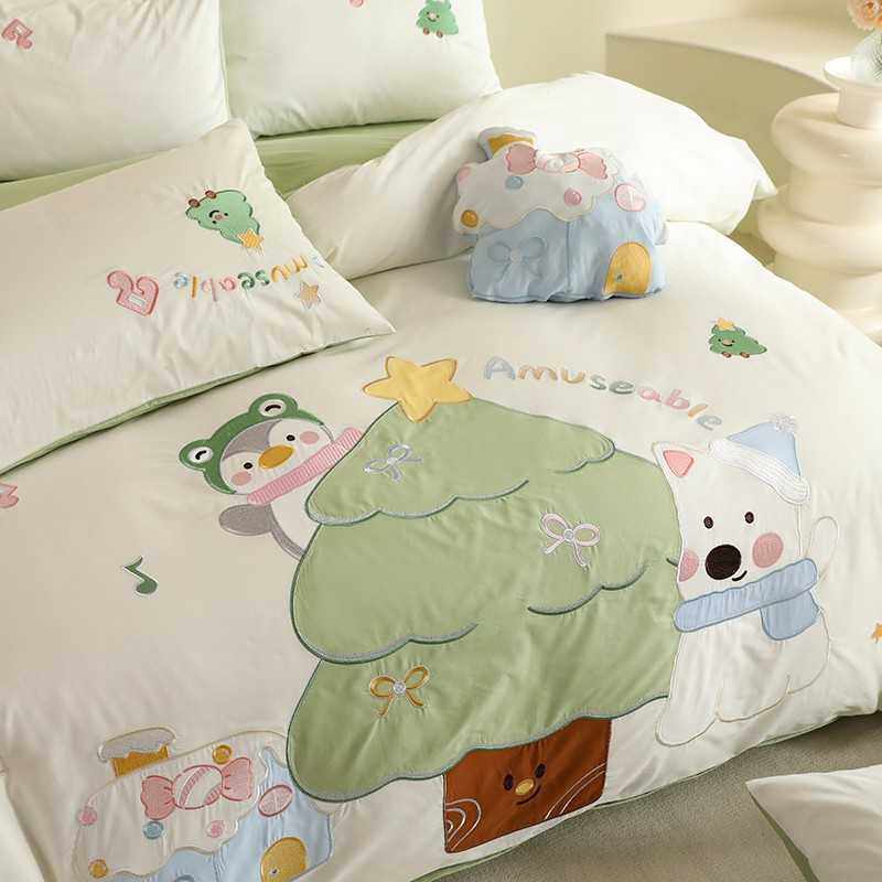 可爱女孩纯棉四件套儿童卡通全棉贴布绣床上三件套可爱被套床单,淘宝优惠券,粉丝福利购,淘宝优惠卷