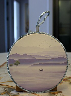 新中式风景陶瓷i隔热垫桌面耐高温咖啡杯垫装饰送礼山水防烫垫加