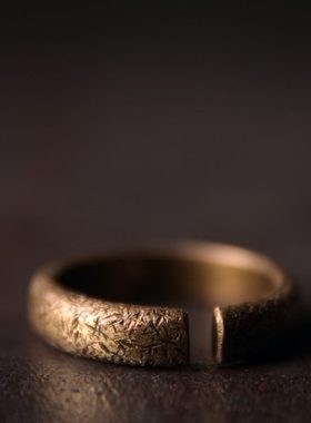 曲尾花原创开口戒指女 复古百搭简约个性铜指环男 情侣素戒饰品