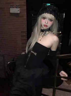 暗黑系复古黑色蕾丝脖子项链女项圈流苏吊坠颈带choker万圣节配饰