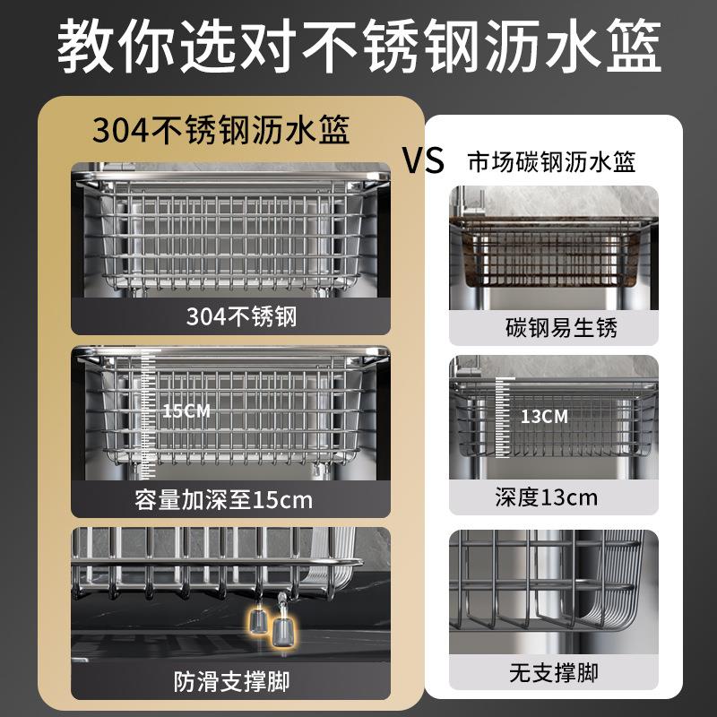 厨房水槽沥水篮304不锈钢洗菜盆沥水架碗盘置物架洗碗池碗碟收纳 - 图0