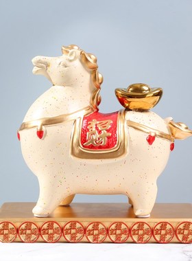 陶瓷马上有钱摆件新中式客厅酒柜装饰品办公室玄关开业乔迁礼物