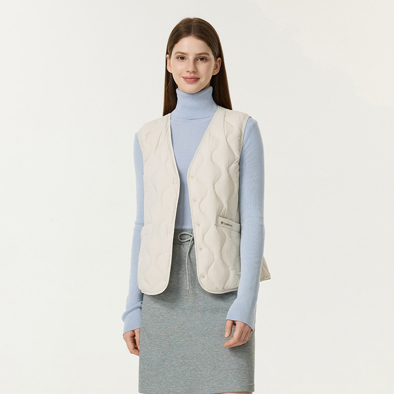 Tambor's 25th new autumn down vest women's short v-neck portable comfortable inner shirt spring and autumn waistcoat-ZB