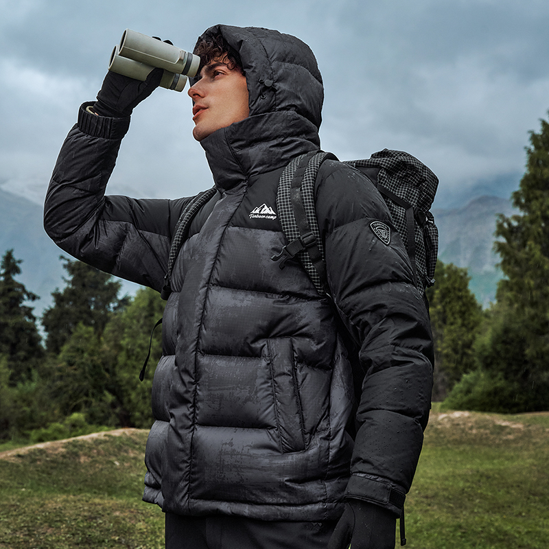 坦博尔秋冬季新款连帽羽绒服男士短款户外保暖高充绒休闲百搭外套 - 图0