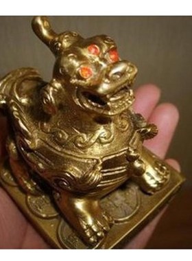 中号7厘米黄铜貔貅摆件客厅w玄关门厅办公室招财摆件坐式单角貔貅