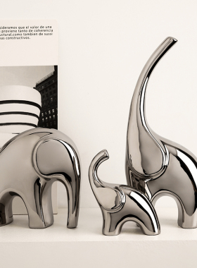 轻奢镀银陶瓷大象摆件乔迁新居礼品家居客厅M电视柜酒柜装饰品摆