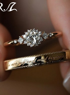 Z先生原创925银实验室培育钻石情侣J戒指男女求婚订婚对戒婚戒