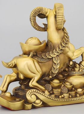 纯铜聚宝盆羊如意羊客厅聚宝盆