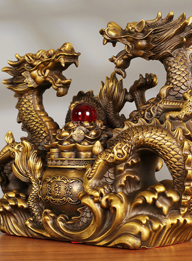 铜龙祥龙龙摆件双龙聚宝工艺品