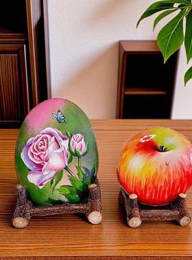 石头画支架盘子托架实木展示架摆件小底座鹅卵石普洱茶架子茶饼架