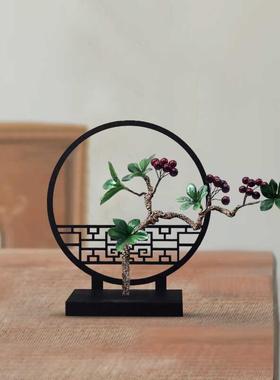 玄关中式摆件彷真中国客厅插花装饰品创意屏风高档办公室古风家居