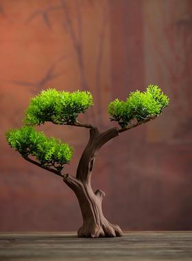 仿真松树迎客松摆件中式刺身酒店摆盘装饰假山沙盘盆景微景观造景