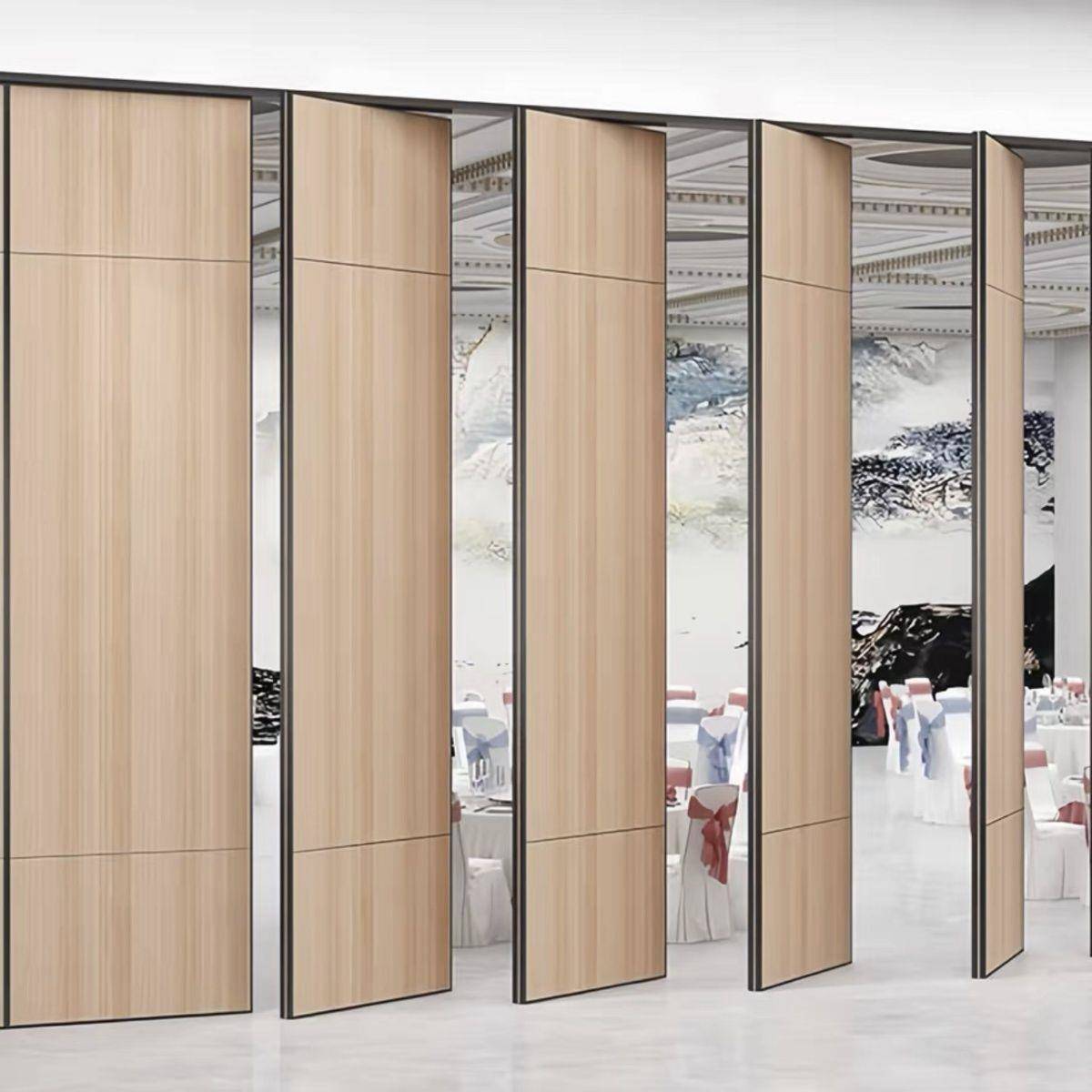 酒店移动隔断墙屏风饭店包厢活动高隔断吊轨隔音推拉折叠门板 - 图0