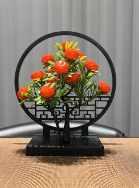 屏风小摆件新中式彷真绿色植物迎客松中国风玄关客厅桌面拍摄婚庆